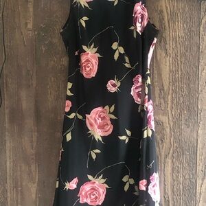 Chic Black and Pink Floral Midi Dress